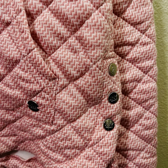 Jones New York Quilted Sweater Pink Mock Neck Snap Buttons Cozy Women's Size L - Picture 3 of 6
